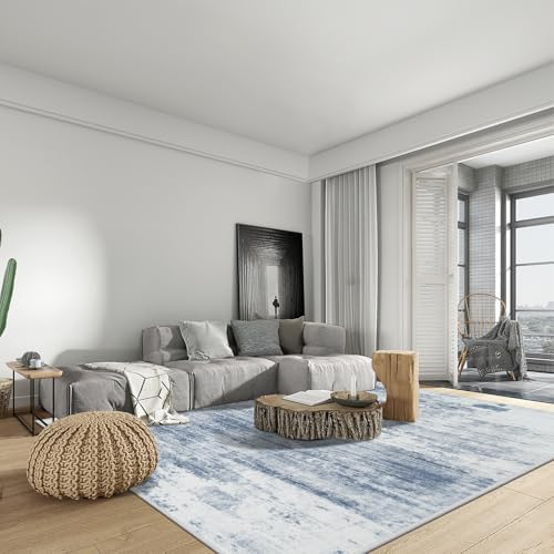 4x6 Area Rugs for Living Room: Washable Abstract Blue White Bedroom Carpet