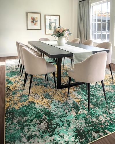 9x12 Area Rug for Living Room - Washable Rugs Modern Abstract Neutral Soft Rug for Bedroom Dining Room No Slip Low Pile Carpet for Nursery Home Office - Teal/Orange
