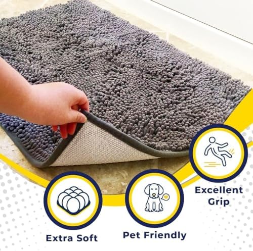 Muddy Mat® | Super Water Absorbent Door Mat Indoor, Microfiber Quick Dry Chenille Entryway Rug, Slip Resistant Front Door Mat, Indoor Mats for Entryway, Machine Washable Pet Rug, Grey 36"x72"