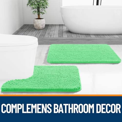 OLANLY Small Bathroom Rugs 24x16, Extra Soft Absorbent Chenille Bath Rugs, Rubber Backing Quick Dry, Machine Washable Bath Mats for Bathroom Floor, Tub and Shower, Home Decor Accessories, Mint Green