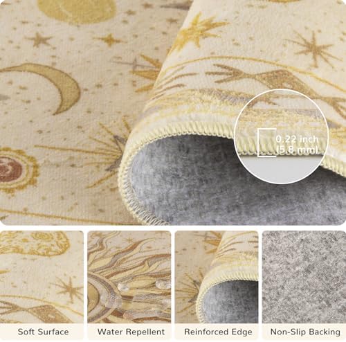 Vacuum-Friendly, 4x6 Washable Area Rug, Beige Camel Brown