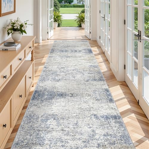 3x10 Runner Rug Non Slip,Washable Hallway Runner Rug,Blue