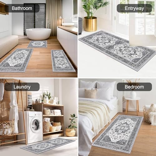 HEBE Boho Kitchen Rugs Set of 3, Non Slip Washable Kitchen Mats for Floor
