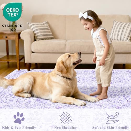 DUKINO 2.6x8 Runner Rug, Washable Vintage Floral Kitchen Rug, Purple