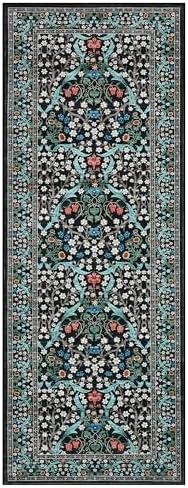 GarveeHome Floral Hallway Runner Rug, 2.5x8 Kitchen Runner Rugs, Washable Non Slip Entryway Rugs Indoor, Ultra-Thin Stain Resistant Carpet Floor Mat for Laundry Room, Black