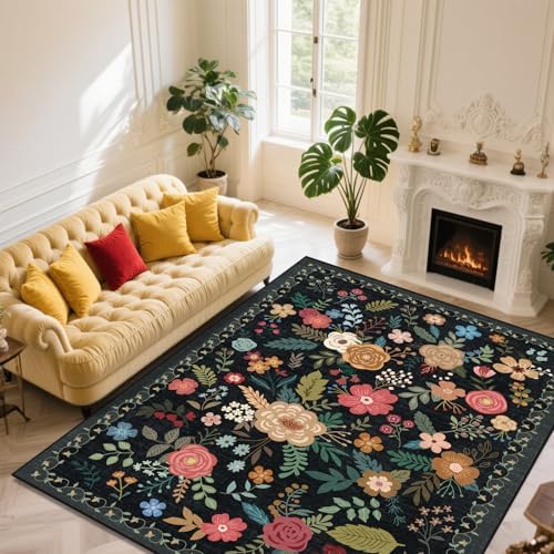 8x10 Washable Area Rugs for Living Room Soft Carpet (Black)