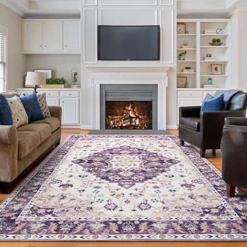Amearea Vintage Design Area Rugs for Living Room, 8x10 Purple Bedroom Rug