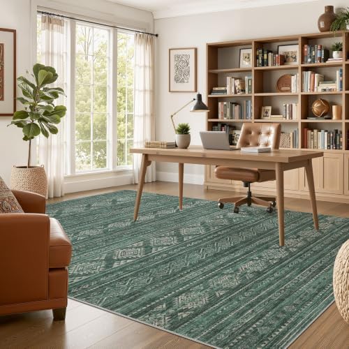 Nakagishi Area Rugs 9x12 Living Room: Washable Boho Large Neutral Modern Soft Farmhouse Green Rug Stain Resistant Indoor Floor Non-Slip Carpet for Women Home Enthusiasts Aged 25-45 - Bedroom Room