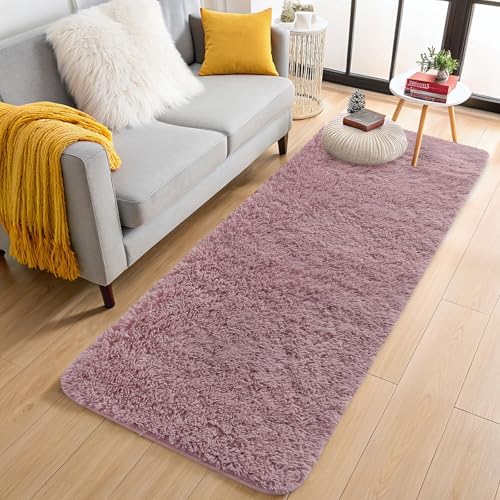 OLANLY 2x8 Machine Washable Runner Rugs for Hallway, Soft Fluffy Shaggy Bedside Rugs for Bedroom, Living Room, Indoor Floor Carpet for Kids Girls and Boys, Nursery Rooms, Home Decor Aesthetic, Blush
