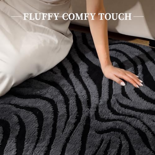 YIHOUSE Zebra Hallway Runner Rugs 2x8: Grey Washable Bathroom Rug