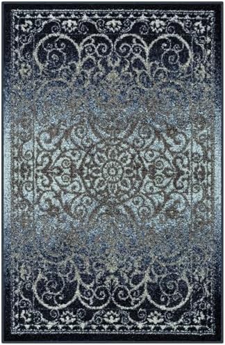 Maples Rugs Pelham Vintage Medallion Area Rugs, 3'4 x 5', Navy/Grey