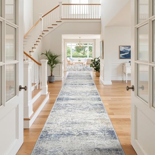 3x18 Runner Rug Non Slip,Washable Hallway Runner Rug,Blue