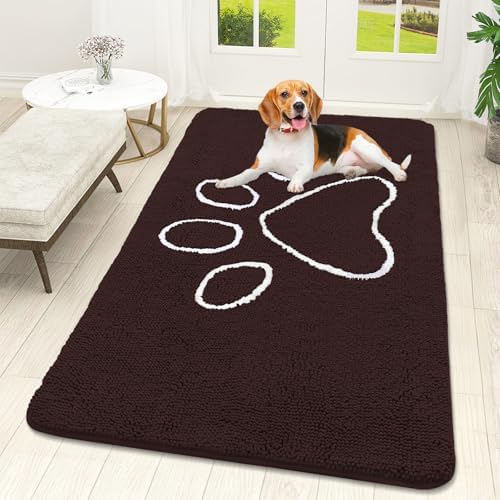 OLANLY Dog Door Mat for Muddy Paws 59x32, Paw Print Design Chenille Mud Mat