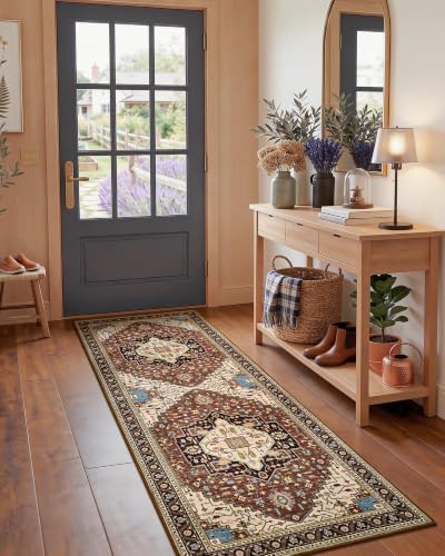 Macgace Washable Vintage Area Rug for Kitchen, 2x6 Brown Runner Rugs