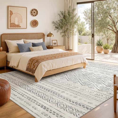 Nakagishi Boho 10x14 Area Rug Living Room Rugs Machine Washable Grey