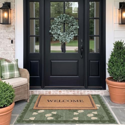 3x4 Floral Entry Rug - Small Washable Indoor Outdoor Mats for Front Door Non-Slip Spring Porch Rug Sage Green Farmhouse Throw Rugs for Living Room Bedroom Entryway Kitchen Office Porch Decor