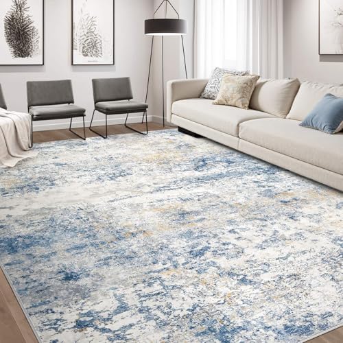 DMOYEST Area Rug Living Room Rugs - 8x10 Abstract Large Soft Indoor Washable Rug Neutral Modern Low Pile Carpet for Bedroom Dining Room Farmhouse Home Office - Blue