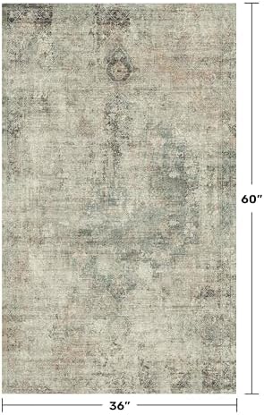 Moss Green Farmhouse 3x5 Large Entryway Rugs Indoor - Non Slip Washable Area Rug for Kitchen, Laundry Room, Low Pile Soft Carpet for Bedroom, Stain Resistant Vintage Indoor Decor, Distressed Design