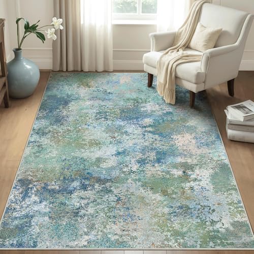 BEIMO 4x6 Area Rugs for Bedroom, Blue Green Washable Abstract Non Slip Rug