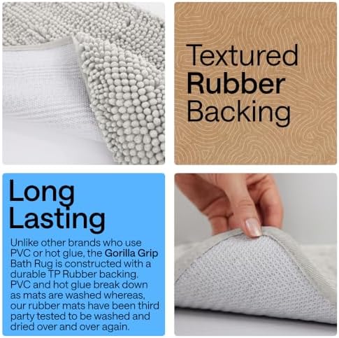 GORILLA GRIP Chenille Bath Rug Mat for Square Toilet Base, 24x19 Light Gray