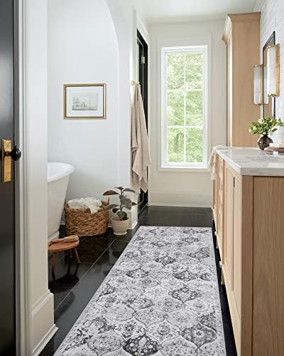 Lahome Moroccan Washable Runner Rug, 2x6 Grey Kitchen Runners for Hallways