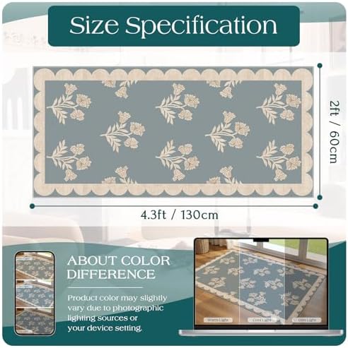 Front Door Mat Indoor Entrance - 2x4.3 Ft Floral Washable Layered Doormat Outdoor Entrance Porch Rug Non-Slip Blue Retro Farmhouse Runner Rug for Kitchen Bedroom Laundry Room Porch Decor