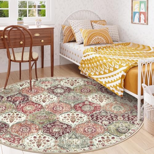 Lahome Moroccan Washable Round Area Rug, Soft Round Rugs 6ft Ultra-Thin