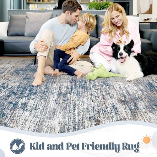 XLUEZ 2x7 Runner Rug for Hallway, Washable Modern Abstract Runner Rugs Neutral Soft Non Slip Kids Rug Stain Resistant Indoor Runners for Entryway Bedroom Kitchen Laundry Room(BlueWhite, 2'x7')