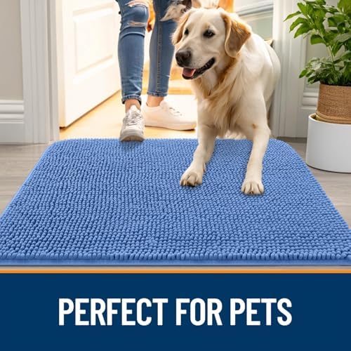 OLANLY Dog Door Mat for Muddy Paws 48x30, Super Absorbent Chenille Mud Mat