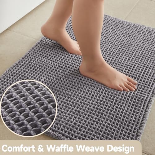 TYUU Waffle Bath Mat, Boho Bathroom Rugs Non Slip, 36x24 Grey