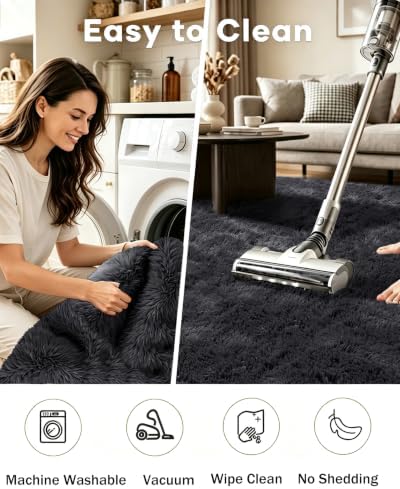 Smiry Area Rugs for Living Room Bedroom 3x5 ft, Fluffy Washable Carpet