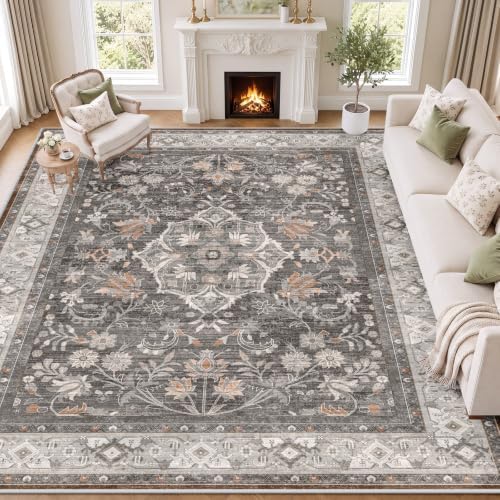 SameBed 8x10 Area Rug Living Room, Vintage Washable Carpet Warm Taupe