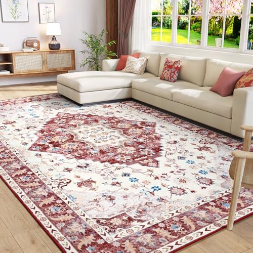 Amearea Vintage Design Area Rugs for Living Room, 4x6 Red Bedroom Rug