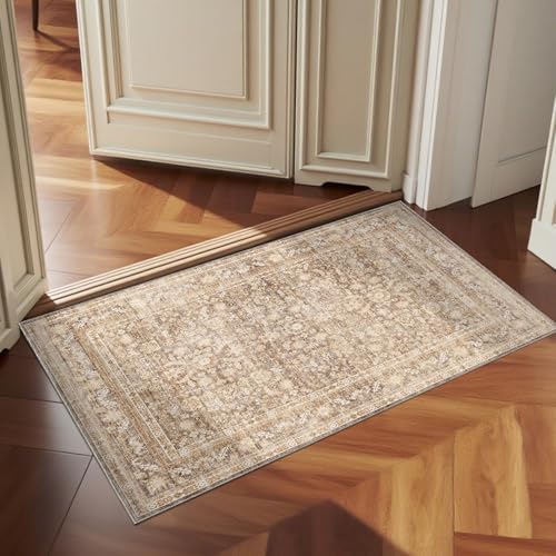 OPPODREAM Vintage Beige Area Rugs 2x3, Washable Rug for Living Room