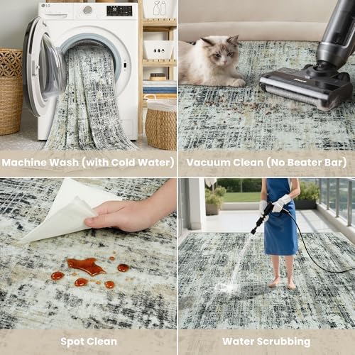 6x9 Washable Area Rug for Living Room Bedroom: Non-Slip Modern Black Gray