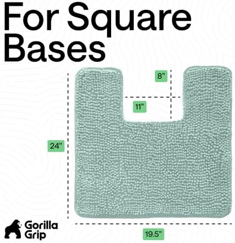 GORILLA GRIP Chenille Bath Rug Mat for Square Toilet Base, 24x19 Seablue