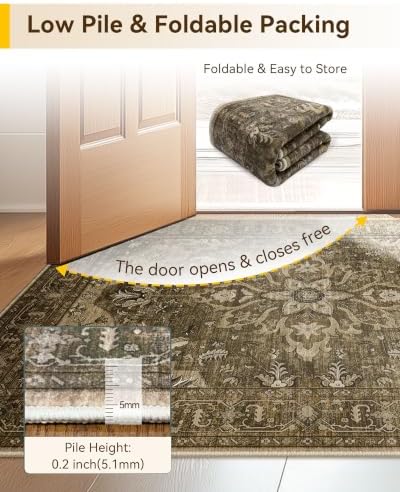 RELEANY Washable Area Rug, Runner 3'x12', Brown/Dark Brown