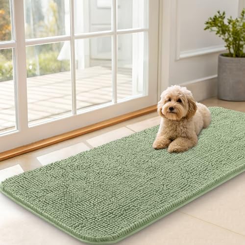 OLANLY Dog Door Mat for Muddy Paws 47x20, Super Absorbent Chenille Mud Mat