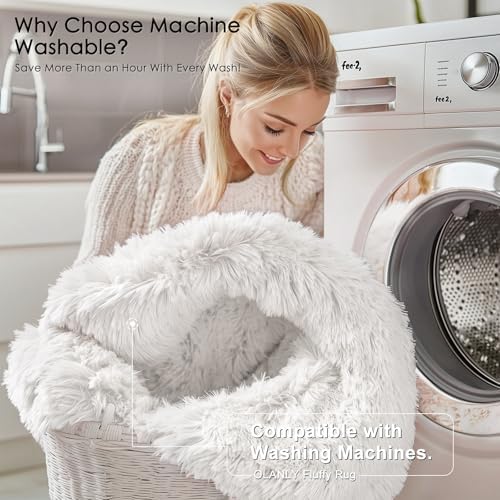 OLANLY White Round Rugs for Bedroom - Machine Washable, 3 ft Circle Area Rugs for Living Room, Soft and Fluffy Shaggy Carpet for Teen Girls and Boys, Nursery Rooms, Dorms, Home Decor Aesthetic