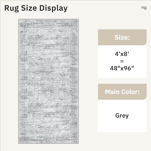 Soalmost Washable Hallway Runner Rug 4x8 Kitchen Entry Rugs Non-Slip, Grey