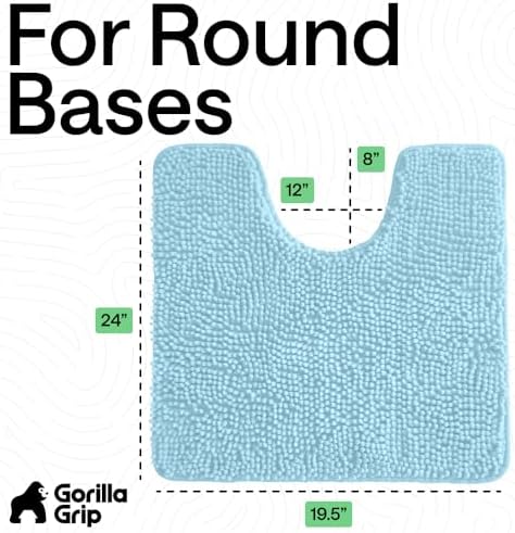 GORILLA GRIP Chenille Bath Rug Mat for Square Toilet Base, 24x19 Sky Blue