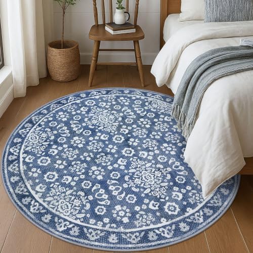 Vintage Washable Large Round Rug 6ft Circle Rug for Living Room