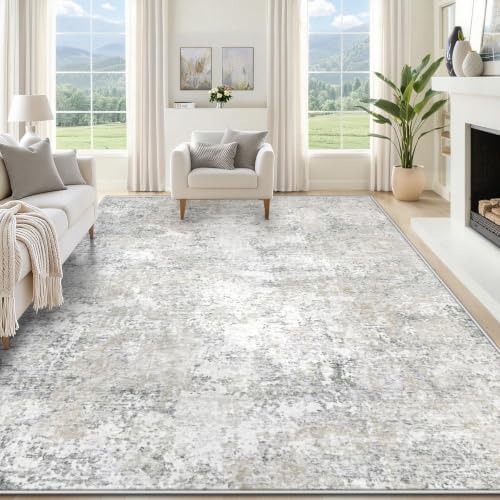 XLUEZ 8x10 Area Rugs for Living Room, Washable Modern Abstract Large Area Rug Neutral Soft Non Slip Kids Rug Stain Resistant Indoor Carpet for Bedroom Nursery Dining Room Playroom(BeigeGrey, 8'x10')