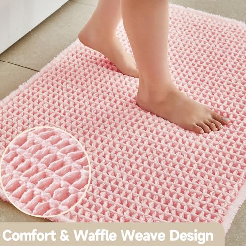 TYUU Waffle Runner Rug Bathroom, Long Cute Bath Mat 60x24 Light Peachy Pink