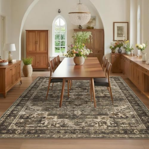 GarveeHome 10x13 Washable Vintage Living Room Rug Olive Green