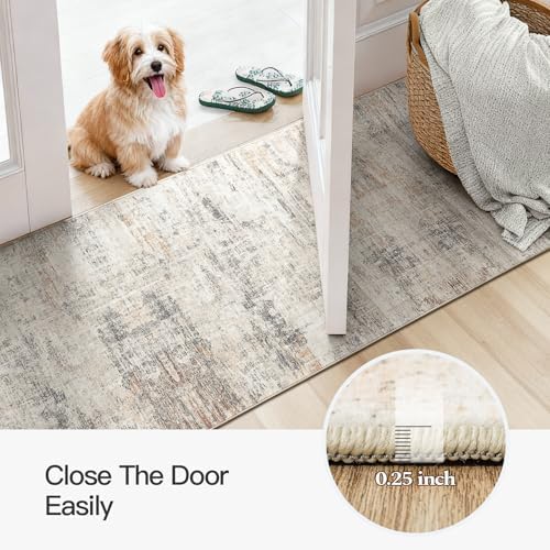 3x8 Area Rugs for Hallways, Abstract Washable Non-Slip Runner Rug, Gold