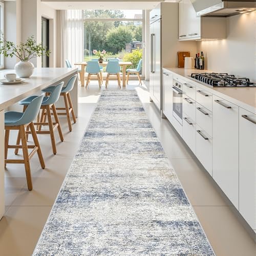 2'6 x 14' Runner Rug Non Slip,Washable Kitchen Rugs,Blue