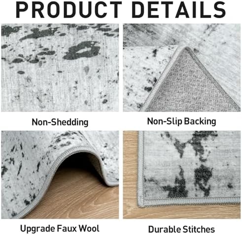 2'6''x8' Runner Rugs Washable Rug: Modern Abstract Black White Grey Carpet