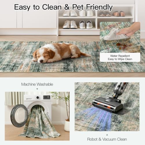 2x 6 Area Rug for Hallways, Abstract Washable Runner Rugs,Coffee/Green
