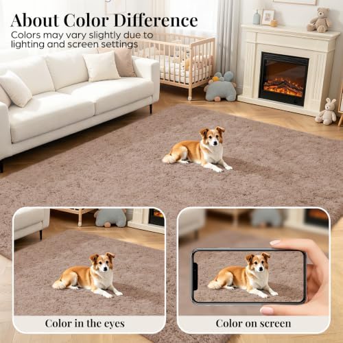 PLHXFR 6x9 Area Rugs Living Room: Fluffy Bedroom Rug Shag Carpet Camel